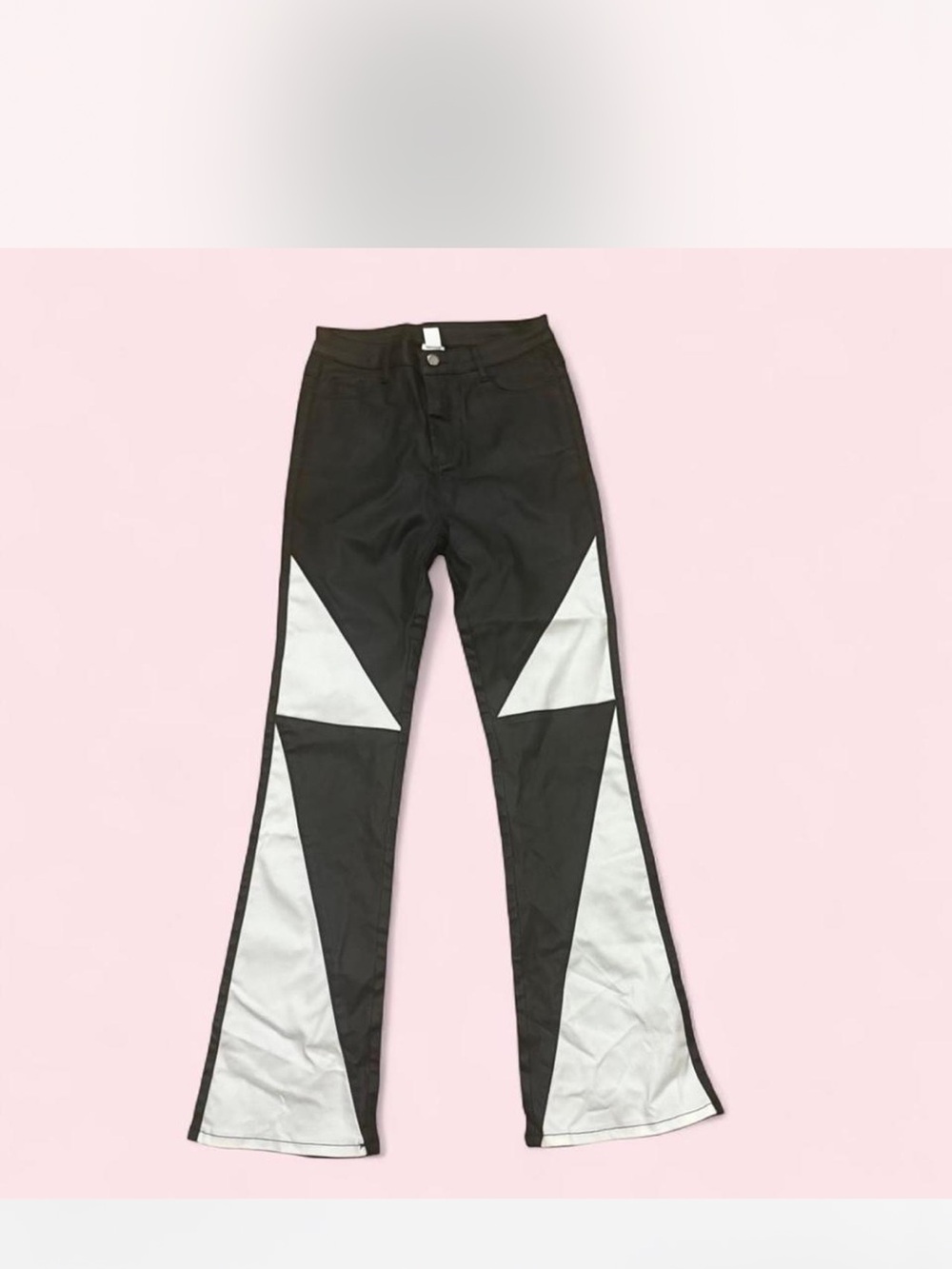 Black and White Geometric Panel Flare Jeans